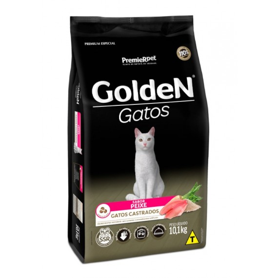 Ração Golden Premier Premium Especial para Gatos Castrados Sabor Peixe - 10,1 kg