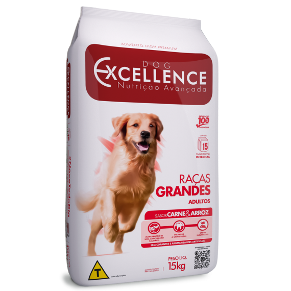 Ração Selecta Dog Excellence Cães Adultos de Raças Grandes Sabor Carne e Arroz - 15 Kg