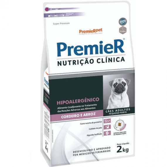 Ração Premier Nutrição Clínica Hipoalergênico para Cães Adultos de Pequeno Porte sabor Cordeiro e Arroz - 2 Kg