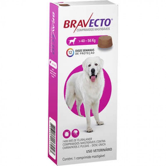 Antipulgas e Carrapatos Bravecto da MSD para Cães de 40 a 56 kg - Comprimido