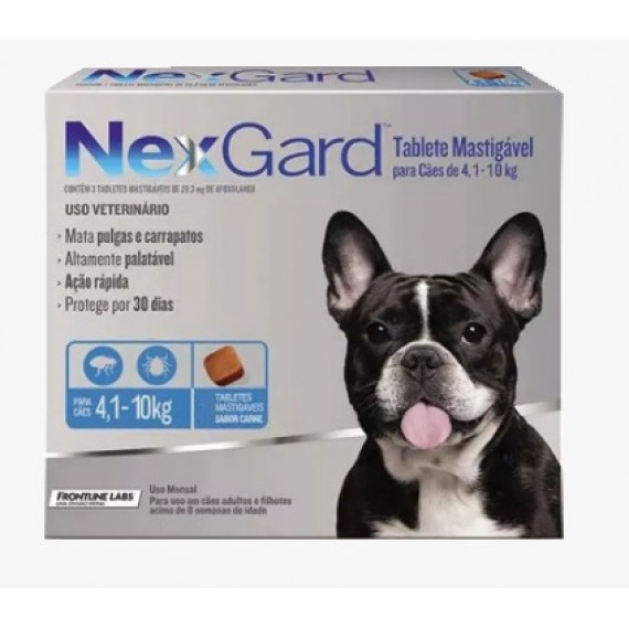 Antipulgas e Carrapatos NexGard para Cães - 4,1 a 10 Kg - 1 caixa (3 tabletes)