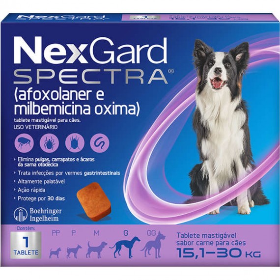 Antipulgas e Carrapatos NexGard Spectra para Cães - 15,1 a 30 Kg - 1 Tablete
