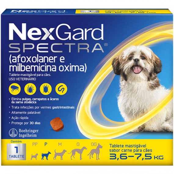 Antipulgas e Carrapatos NexGard Spectra para Cães - 3,6 a 7,5 Kg - 1 Tablete