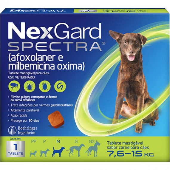 Antipulgas e Carrapatos NexGard Spectra para Cães - 7,6 a 15 Kg - 1 Tablete