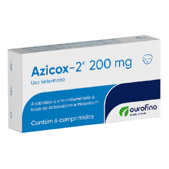 Antibiótico e Anti-inflamatório Azicox 2  200 mg para Cães e Gatos da Ourofino - 6 Comprimidos