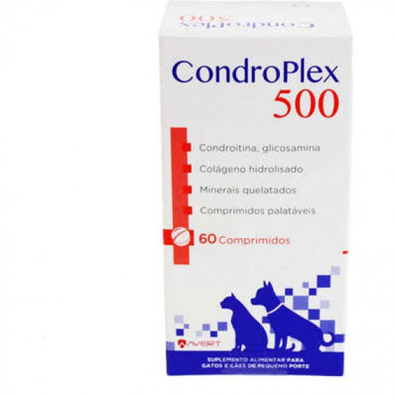 Suplemento Alimentar CondroPlex 500 da Avert para Cães e Gatos de Pequeno Porte - 60 comprimidos