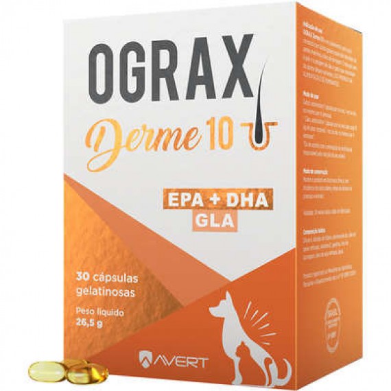 Suplemento Alimentar Ograx Derme 10 da Avert para Cães e Gatos - 30 cápsulas