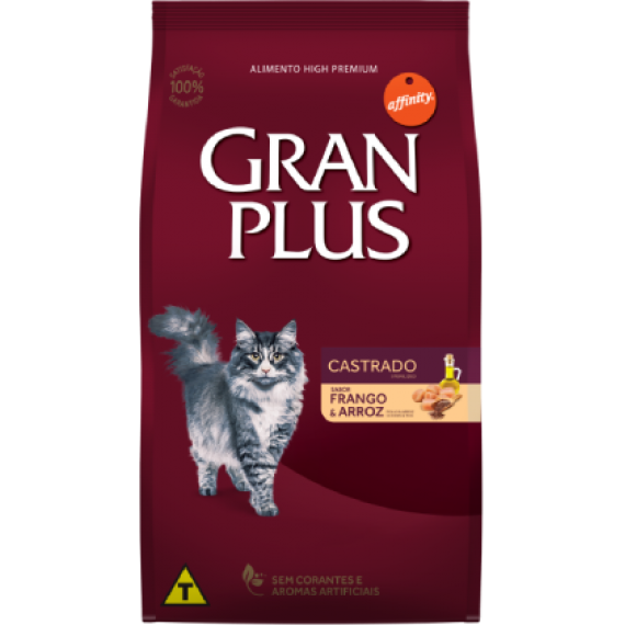 Ração Granplus High Premium Gatos Adultos Castrados Sabor Frango e Arroz - 10,1 kg
