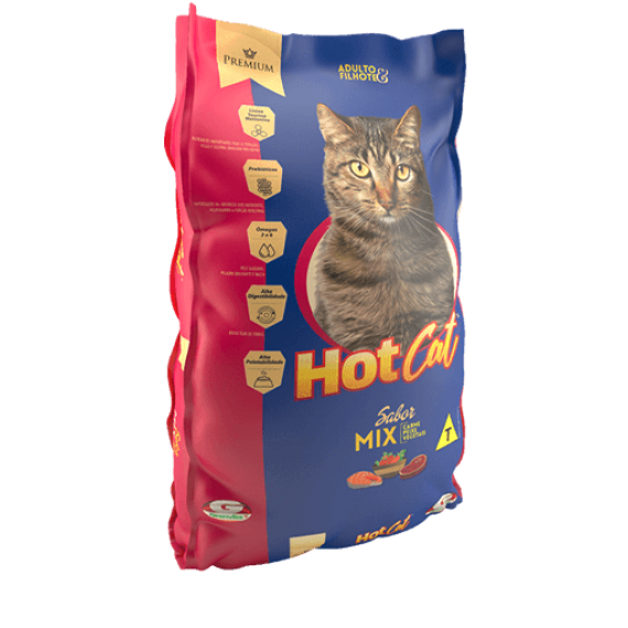 Ração HotCat com Corantes para Gatos Adultos e Filhotes Mix - 10,1 Kg