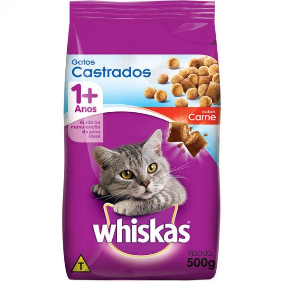 Ração Whiskas 1+ anos Gatos Castrados Sabor Carne - 900g