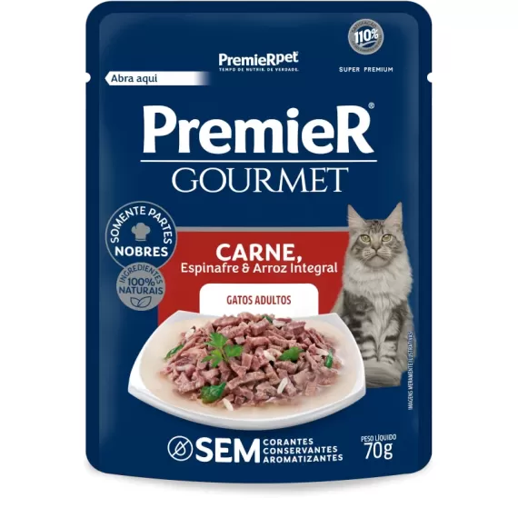Ração Úmida Sachê Premier Gourmet sabor Carne para Gatos Adultos - 70 g