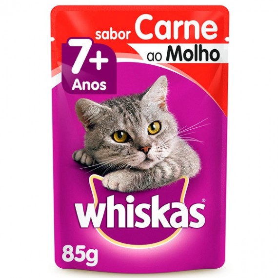 Ração Úmida Sachê Whiskas para Gatos Sênior 7+ sabor Carne ao Molho - 85g