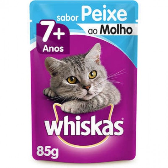 Ração Úmida Sachê Whiskas para Gatos Sênior 7+ sabor Peixe ao Molho - 85g