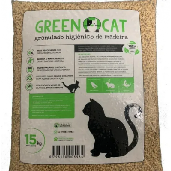 Granulado Higiênico Green Cat de Madeira - 15 Kg